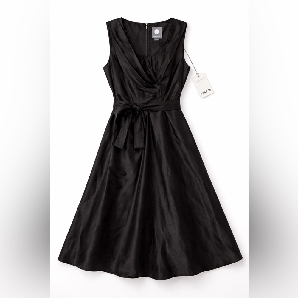 Anthropologie Black Luxury Midi Dress Size 8 Tie Waist Cocktail Party Quillaree - Picture 9 of 9